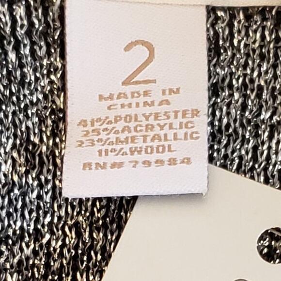 Chicos Black Silver Metallic Brocade Wool Blend Open Front Midi Cardigan SZ 2(L) - Picture 9 of 9